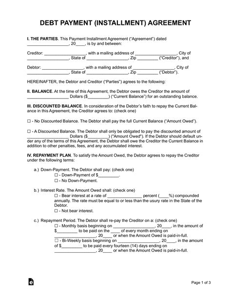 Installment Agreement To Pay Debt Template Pdf Template