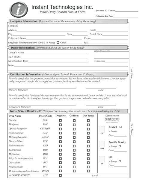 Instant Technologies Initial Drug Screen Result Form Fill And Sign