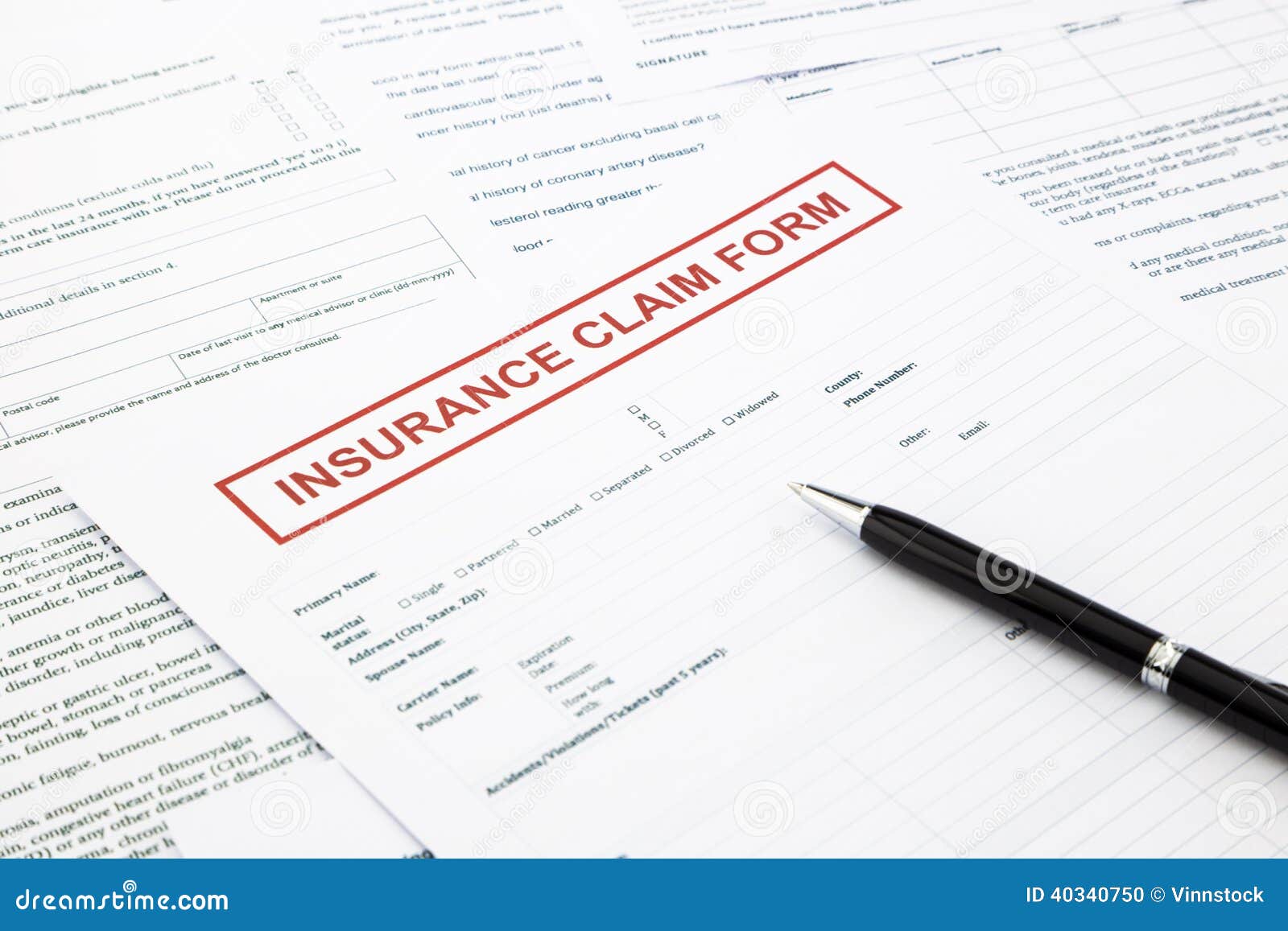 Insurance Claim Form Stock Photo Image Of Paperwork 40340750