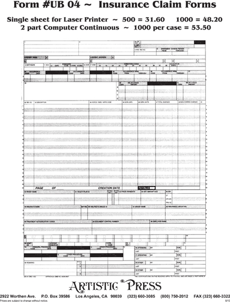 Insurance Claim Form Ub 04