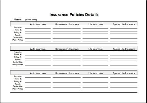 Insurance Policies List