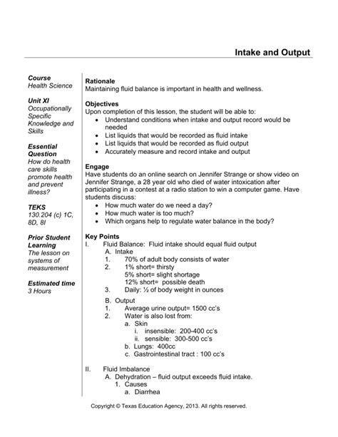 Intake And Output Practice Worksheets Nursing