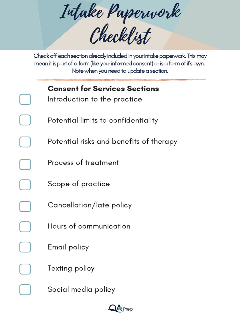 Intake Paperwork Checklist Pdf