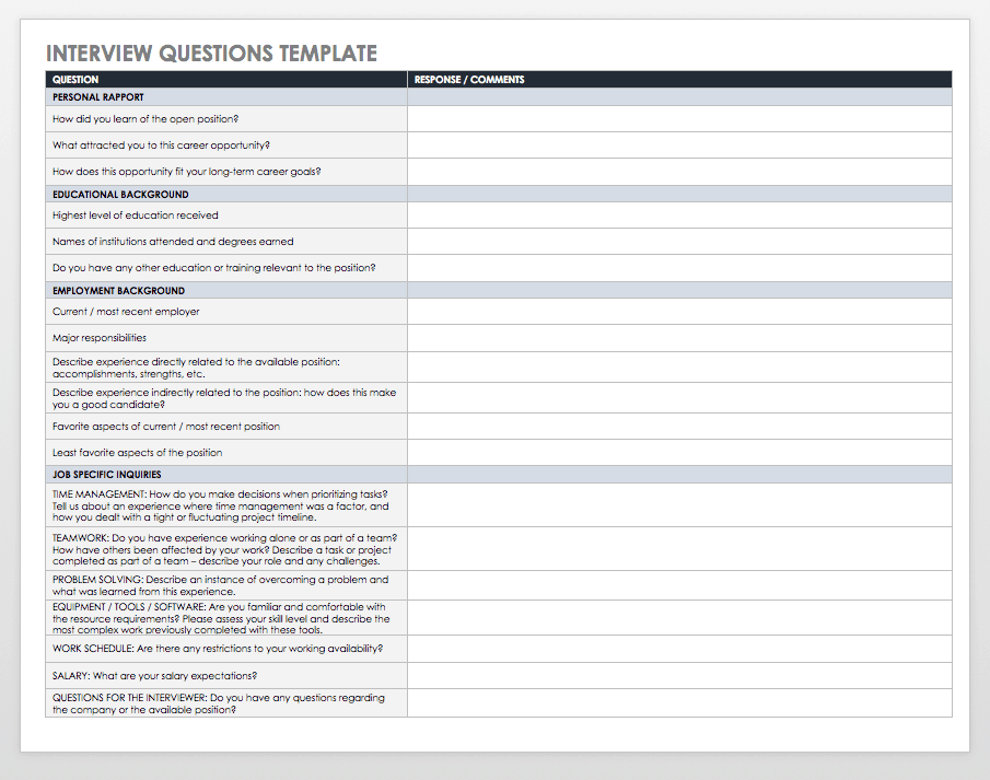 Interview Guide Template For Employers