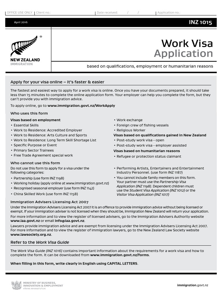 Inz 1015 Work Visa Application Victoria University Of Wellington