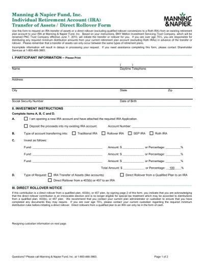 Ira Transfer Of Assets Form Manning Amp Napier