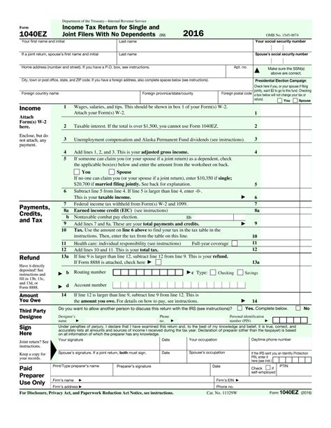 Irs 1040 Ez 2024 Form Printable Blank Pdf Online