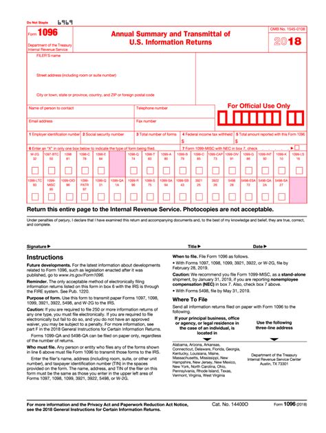 Irs 1096 2018 Fill Out Tax Template Online Us Legal Forms