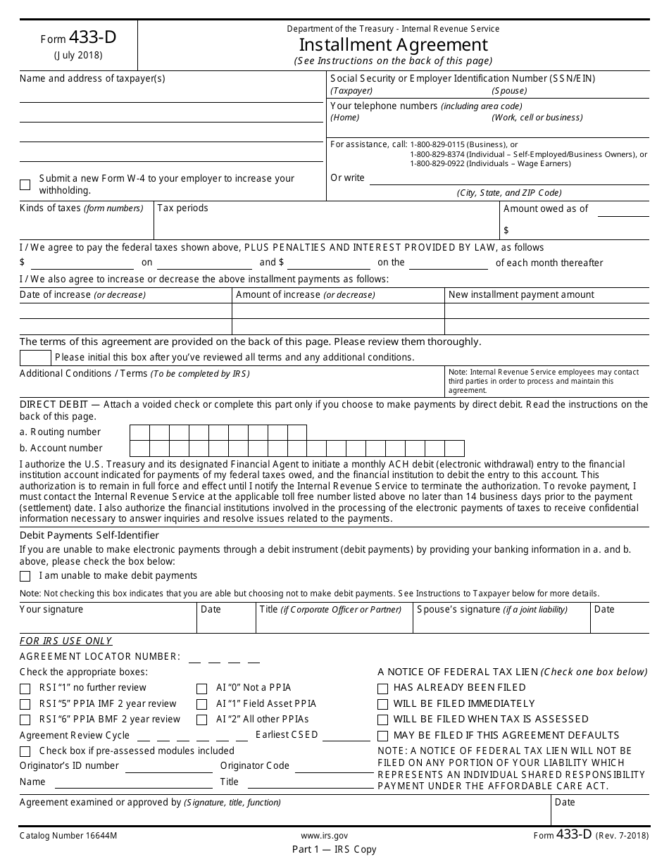 Irs 433 D 2018 Fill And Sign Printable Template Online Us Legal Forms