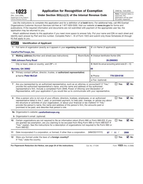 Irs 501 C 3 Application Careforthetroops Org