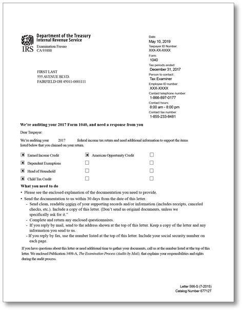 Irs Audit Letter 566 S Sample 1