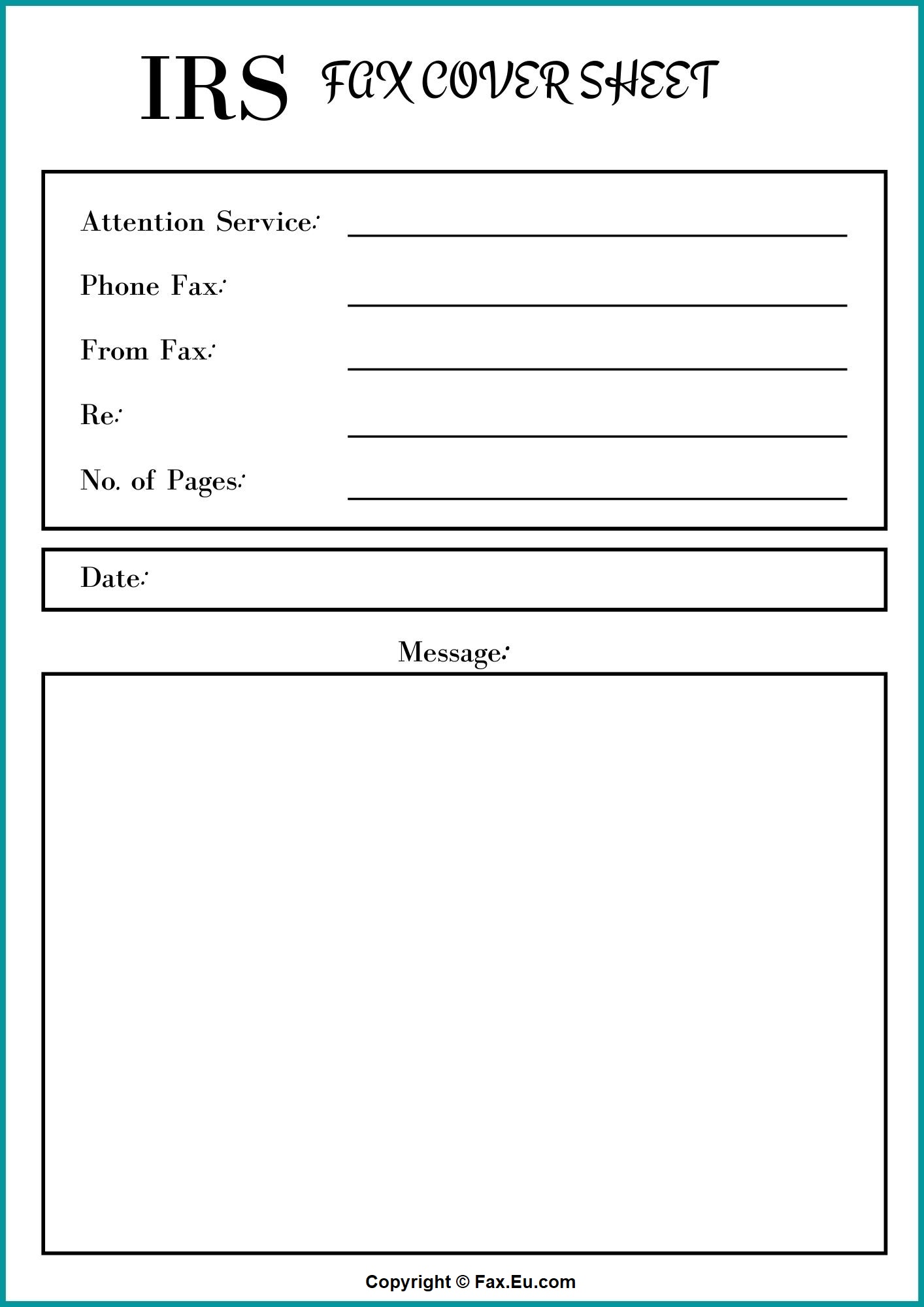 Irs Fax Cover Sheet Printable And Editable Free Fax Cover Sheet