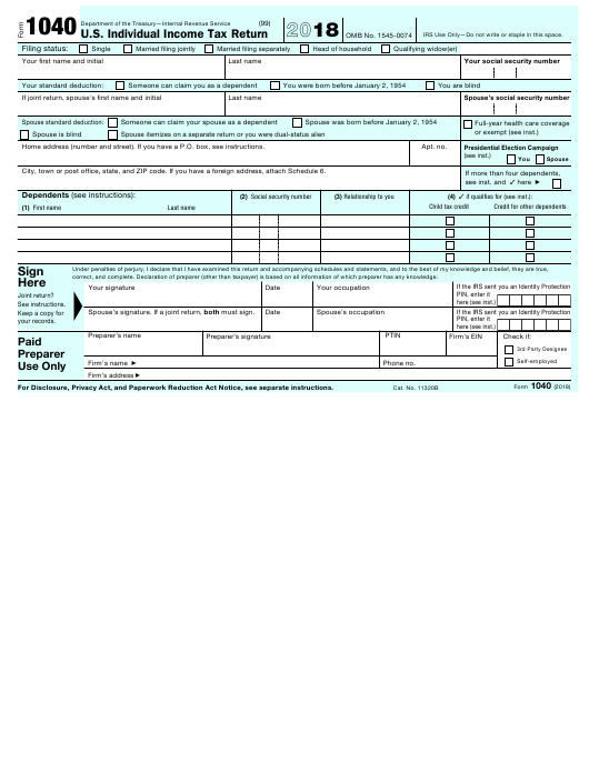 Irs Form 1040 Download Fillable Pdf Or Fill Online U S Individual