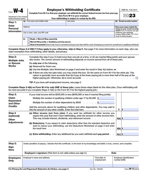 Irs Form W 4 Employees Withholding Certificate Lies On Flat Lay Office