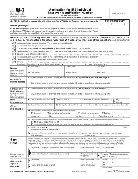 Irs Form W 7 Application For Irs Individual Taxpayer Identification