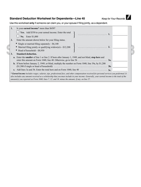 Irs Standard Deduction Worksheet For Dependents Line 40 Fill Out