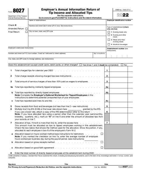 Irs Tip Report Form