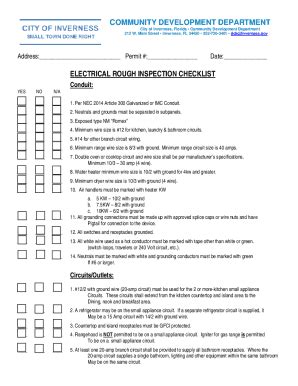 Electrical Rough In Inspection Form