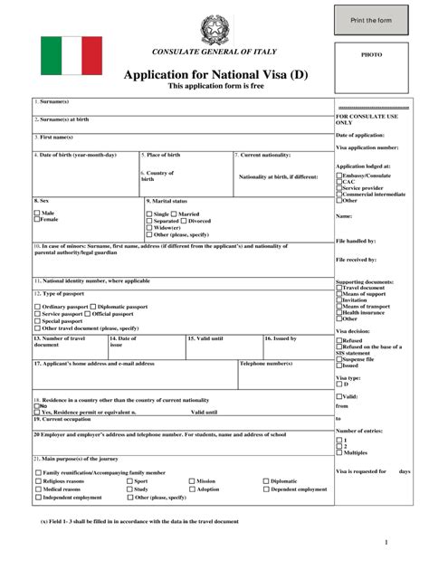 Italy Application For National Visa D Fill And Sign Printable