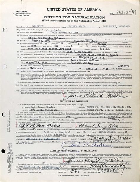 James Mcclure Naturalization Paperwork Delaware S World War Ii Fallen