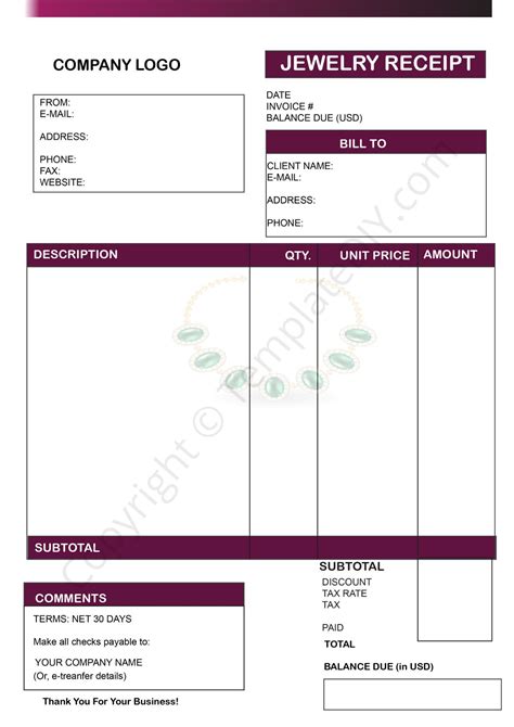 Jewelry Receipt Template Blank Printable Pdf Excel Word In 2022