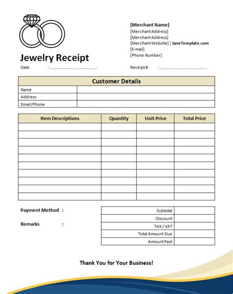 Jewelry Receipt Template