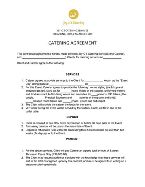 Jey C S Catering Contract Pdf