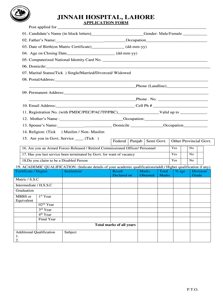 Jinnah Hospital Job Application Form Complete With Ease Airslate Signnow