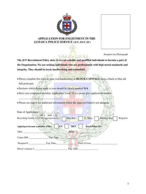 Jm Application For Enlistment In Police Service Fill And Sign