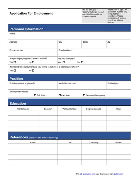 Job Application Form Free Simple Pdf Template Lawdistrict