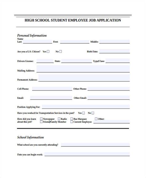 Job Application Worksheets For Highschool Students