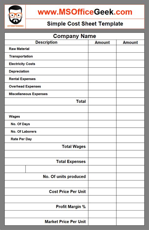 Job Cost Sheet Template Excel Free Download Aashe