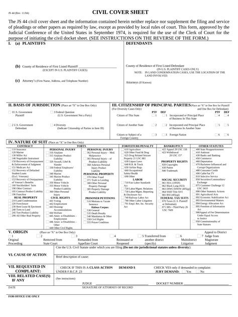 Js 44 Civil Cover Sheet Federal District Court South Carolina Form