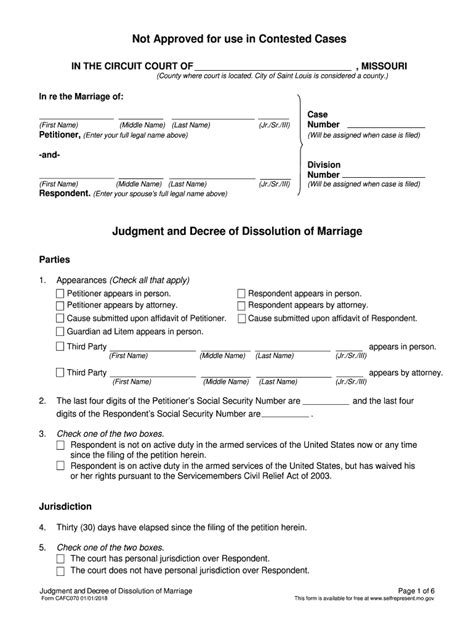 Judgment And Decree Of Dissolution Of Marriage Form Cafc070 Fill Out