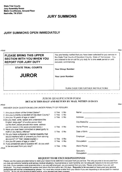 Juror Qualification Form Jury Summons Printable Pdf Download