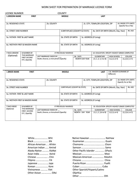 Kansas Marriage License Worksheet