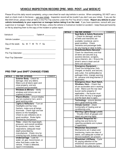 Kansas Vehicle Inspection Record Form Pre Mid Post And Weekly Fill Out Sign Online And