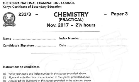 Kcse Chemistry Paper 3 2017 Exam Questions With Answers Knec Past