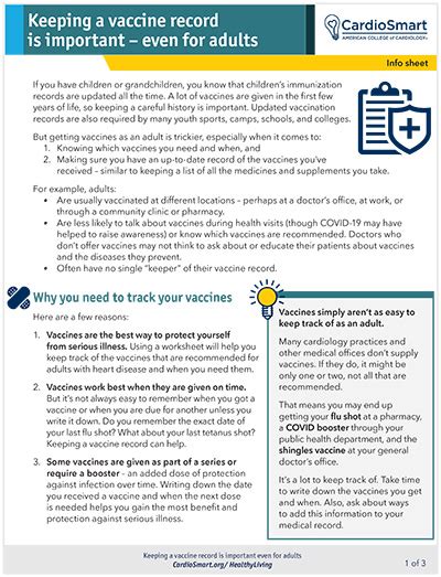 Keeping A Vaccine Record Is Important Even For Adults Fact Sheet Cardiosmart American