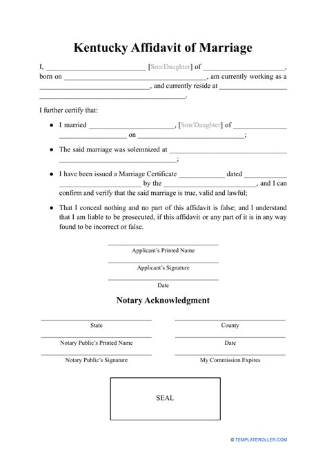 Kentucky Affidavit Of Marriage Fill Out Sign Online And Download Pdf