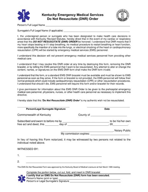 Kentucky Do Not Resuscitate Form Fill Online Printable Fillable Blank Pdffiller