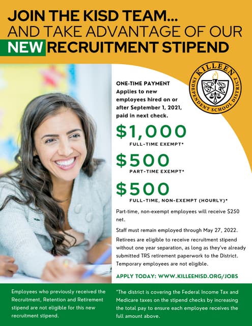 Killeen Isd Launches New Hiring Stipend Pdf