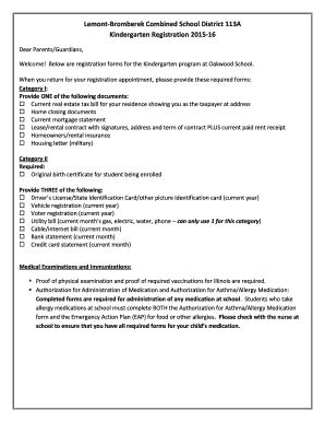 Kindergarten Registration Forms Lemont Bromberek Csd 113A Fill And