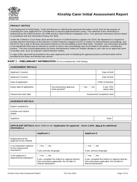 Kinship Carer Initial Assessment Report Doc Template Pdffiller