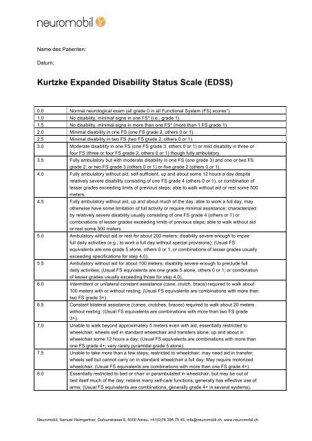 Kurtzke Expanded Disability Status Scale Edss Neuromobil