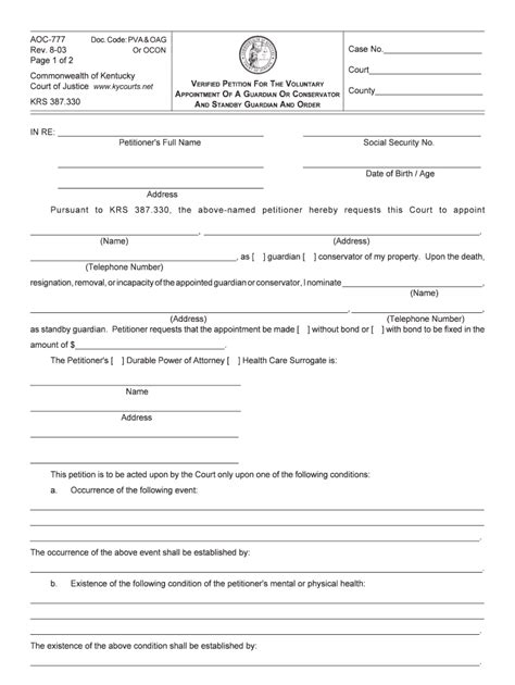 Ky Guardianship Petition Fill Online Printable Fillable Blank