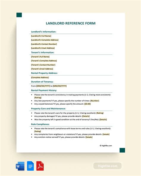 Landlord Reference Form Word Pdf Google Docs Highfile