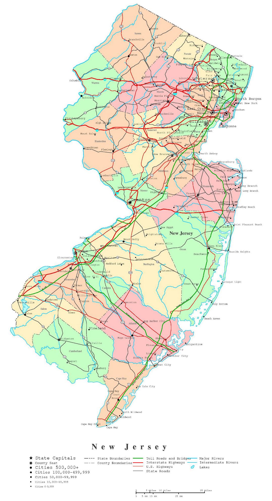 Large Detailed Roads And Highways Map Of New Jersey State With All