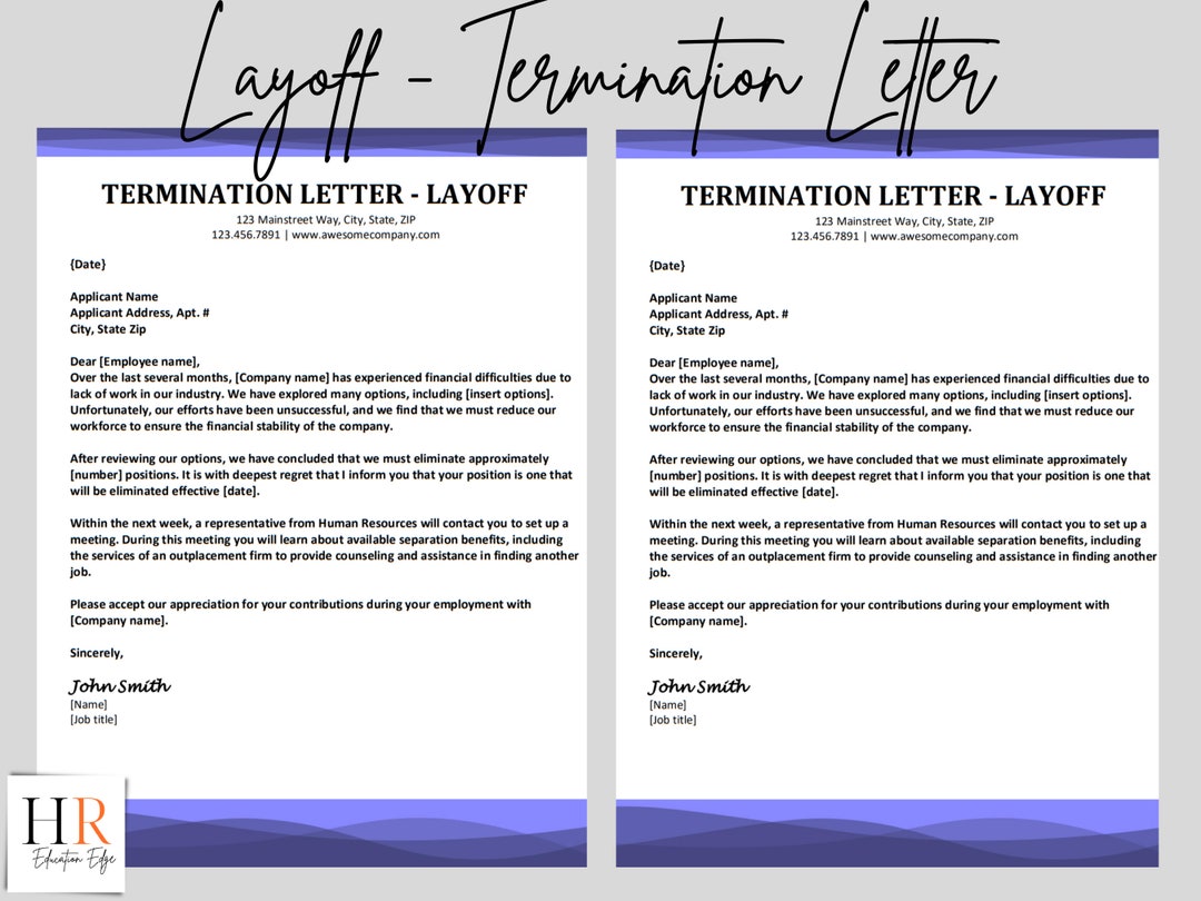 Layoff Termination Letter Editable Word Hr Template Human Resources