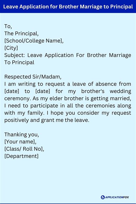 Leave Applications For Brother Marriage In Office